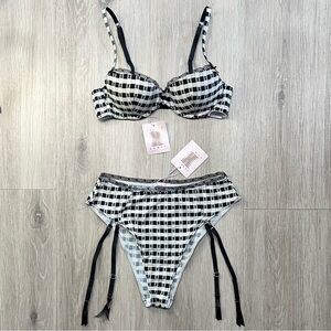 Savage X Fenty Black & White Gingham Underwire Bikini with Garter Straps